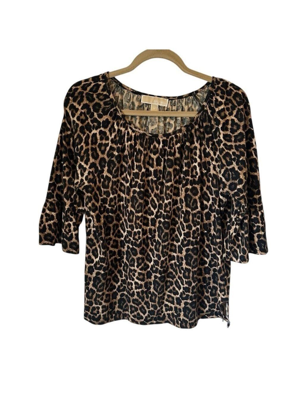 MICHAEL Michael Kors Women’s Leopard Print Blouse Bell Sleeves Size Medium